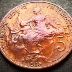 Moneda istorica 5 CENTIMES - FRANTA, anul 1915 *cod 3953 = EXCELENTA SUPERPATINA