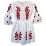 Cumpara ieftin Rochie Traditionala Alba pentru Fetite cu Motiv Floral Rosu- RTF11