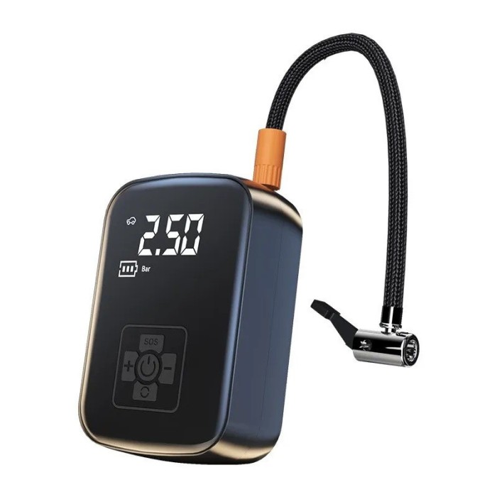 Pompa de aer wireless, flippy, portabila, 150 psi, pentru anvelope si mingi, baterie 2000 mah, afisaj digital, 12.7 x 8.5 cm, negru