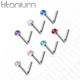 Piercing pentru nas din titan - zirconiu rotund &icirc;n montură, 0,8 mm - Culoare zirconiu piercing: Albastru - B