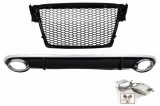Difuzor Bara Spate si Ornamente Evacuare Audi A4 B8 Pre Facelift (2007-2011) cu Grila Centrala RS Design Negru Lucios Performance AutoTuning, KITT