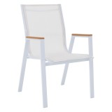 Cumpara ieftin Scaun de gradina stivuibil otel alb stejar Bonto 61x56x90 cm