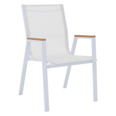 Scaun de gradina stivuibil otel alb stejar Bonto 61x56x90 cm