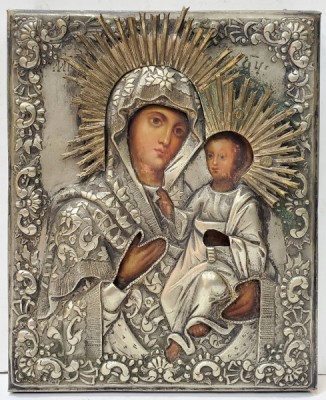 MAICA DOMNULUI CU PRUNCUL, ICOANA CU FERECATURA DIN METAL ARGINTAT, SFARSIT DE SECOL 19 foto