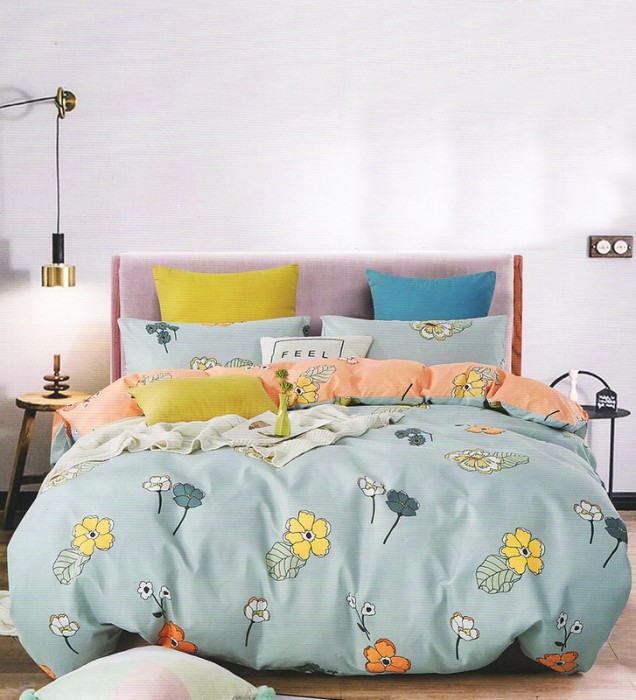 Lenjerie de pat pentru o persoana cu 2 huse de perna dreptunghiulara, Feodora, bumbac mercerizat, multicolor