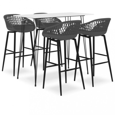 Set mobilier de bar, 5 piese, alb și gri foto