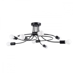 Candelabru Negru Din Oțel Cu 8 Becuri Neregulate De Interior Industrial.