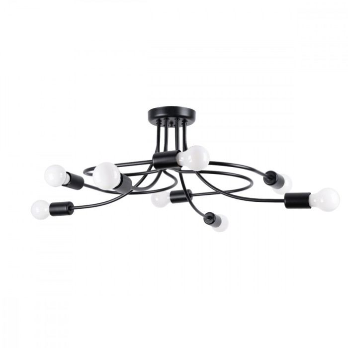Candelabru Negru Din Oțel Cu 8 Becuri Neregulate De Interior Industrial.