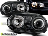 Faruri VW Golf 4 R32 Look Angel Eyes Negre cu Lupa, Fundal Negru, H7/H3, Omologare E-Mark, Set Stanga+Dreapta