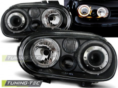 Faruri sport tuning Angel Eyes VW Golf 4 look R32 negru cu lupa NOU foto