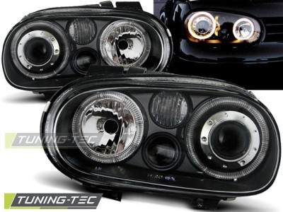 Far faruri VW Golf 4 look R32 Angel Eyes negru cu lupa NOU foto