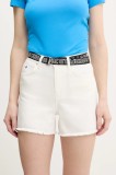 Karl Lagerfeld Jeans pantaloni scurți din denim femei, culoarea alb, uni, high waist, A2W10039