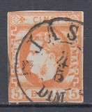 ROMANIA 1869 LP 25 CAROL I CU FAVORITI 5 BANI PORTOCALIU STAMPILAT IASI
