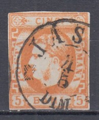 ROMANIA 1869 LP 25 CAROL I CU FAVORITI 5 BANI PORTOCALIU STAMPILAT IASI foto