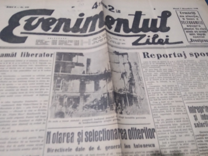 ZIARUL EVENIMENTUL ZILEI 1 NOIEMBRIE 1940