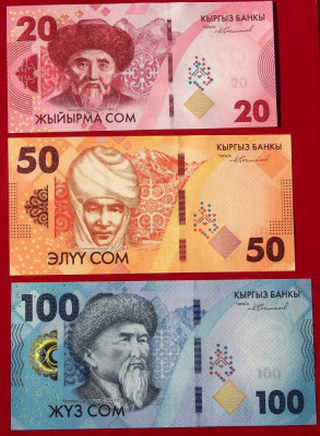 Set / lot Kyrgyzstan 20 + 50 + 100 Som 2023 UNC necirculate ** foto