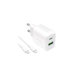 &Icirc;ncărcător de perete Puro PROLITE 25W USB-A / USB-C + cablu USB-C - USB-C 1.2m - alb