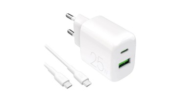 &amp;Icirc;ncărcător de perete Puro PROLITE 25W USB-A / USB-C + cablu USB-C - USB-C 1.2m - alb foto