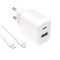 &Icirc;ncărcător de perete Puro PROLITE 25W USB-A / USB-C + cablu USB-C - USB-C 1.2m - alb