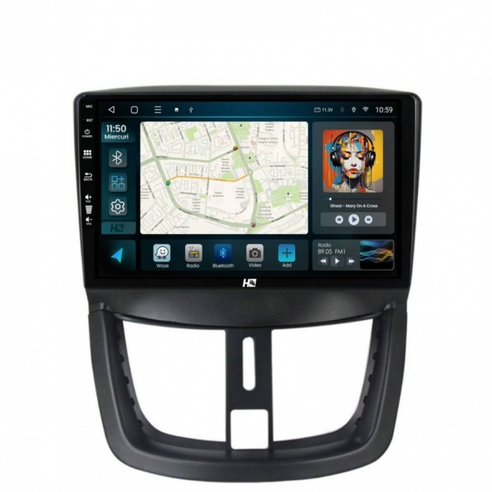 Navigatie Peugeot 207 4GB RAM Android 13 Quadcore DSP GPS Wi-FI Carplay Android Auto USB Bluetooth Waze Touchscreen 9 inch