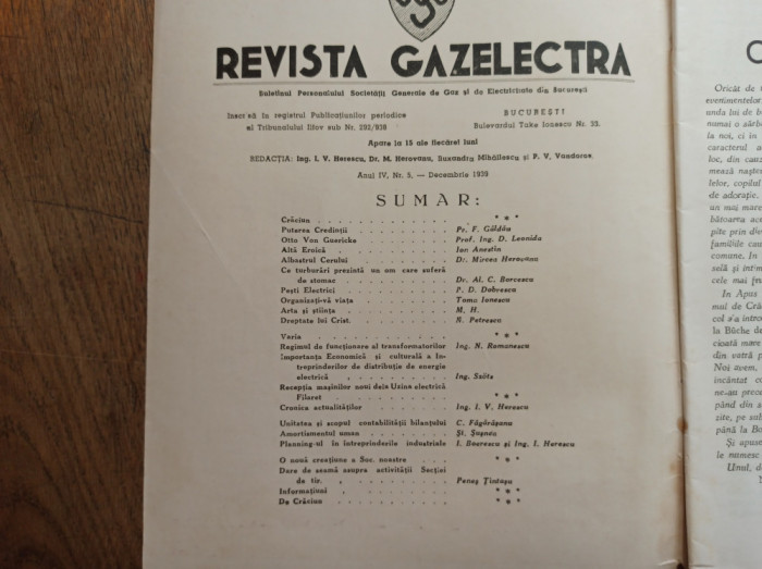 REVISTA GAZELECTRA, 1939, NR 5, DECEMBRIE