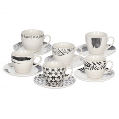 Set 6 cesti de ceai cu farfurie Iris Zenith, Tognana Porcellane, 200 ml, portelan New Bone China, multicolor