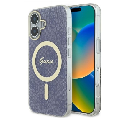 Husa pentru iPhone 16 - Guess IML 4G MagSafe (GUHMP16SH4STB) - Blue foto