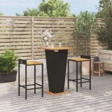 Cumpara ieftin Set bar pentru grădină, 3 piese, negru, poliratan/lemn acacia