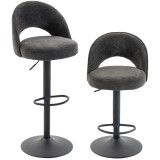 HOMCOM Set de 2 taburete de bar, scaune de bar reglabile pe &icirc;nălțime, șezut căptușit din chenille, rotative 360&deg;, Gri | Aosom Romania