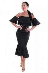 V755-1 Rochie de cocktail cu decolteu bardot si volane foto