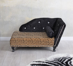 Canapea pentru animale din lemn masiv negru cu tapiterie neagra cu leopard foto