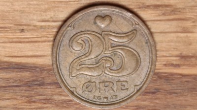 Danemarca - moneda de colectie bronz - 25 ore 1991 semnatura LG&amp;hearts;JP - superba! foto