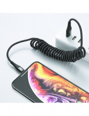 Cablu de date si incarcare rapida 2A, lightning Apple, spiralat flexibil, pana la 1.5m, negru, marca Floveme foto