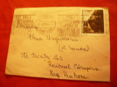 Plic circulat francat cu Timbru Ziua Ceferistului 1952 , stamp. reclama liniara foto