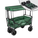 Cărucior de plajă pliabil premium de grădină cu acoperiș verde