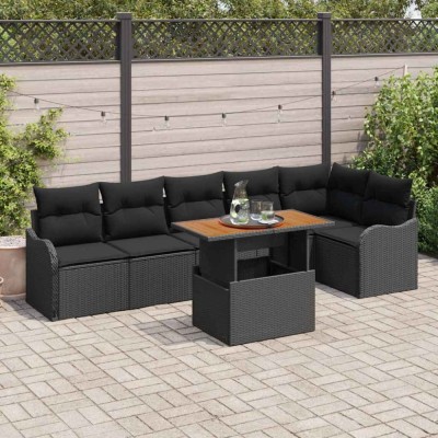 vidaXL Set de canapele pentru grădină 7 pcs Negru 100 x 55 x 73 cm 3349470 foto