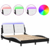 VidaXL Cadru de pat cu LED, negru și alb, 140x200 cm, piele ecologică