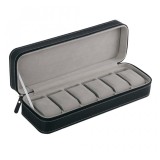 Cumpara ieftin Cutie Ceasuri Watchbox Piele Ecologica Neagra 6 Spatii Transport / Depozitare, Interior Catifea, Inchidere Fermoar, 33x11x7.5cm