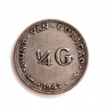 moneda argint _ Curacao 1/4 Gulden 1947 _ km # 44 _ AG . 640 _ rara