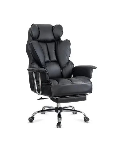 Scaun directorial OFF413, piele ecologica, robust, cadru metalic, mecanism a-sincron, role gumate, 150 kg