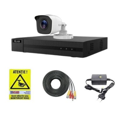 Kit supraveghere Hikvision Hilook, 1 camera 2MP, IR 20m, DVR 4 canale, 2MP, Autocolant Rovision SafetyGuard Surveillance foto