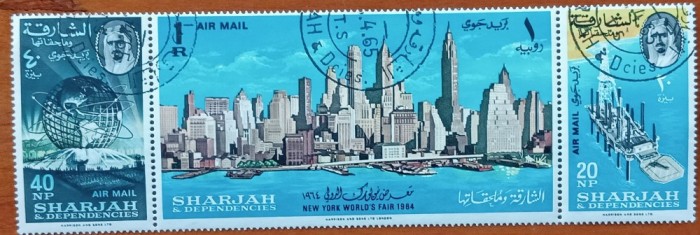 SHARJAH-1964-&#039;&#039;Expo. N. YORK&#039;&#039;-Triptic-STAMPIL.-VEZI SCAN