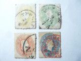 4 Timbre Austria 1860 Fr.Josef , val :2, 3 (fisurat), 5 ,15 kr stampilate
