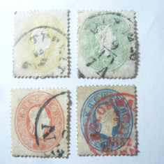4 Timbre Austria 1860 Fr.Josef , val :2, 3 (fisurat), 5 ,15 kr stampilate