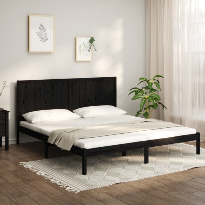 vidaXL Cadru de pat, negru, 200x200 cm, lemn masiv de pin 3105754