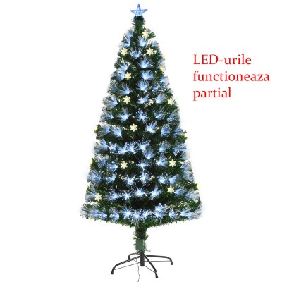 Brad artificial cu fibra optica si fulgi de zapada iluminati LED, 180 cm, varf stea, RESIGILAT foto
