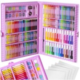 Set Pictura si Desen , 168 Piese, Servieta Plastic Roz, Pentru Copii
