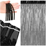 Perdea decorativa neagra 2x1 m cu franjuri, efect lucios Ruhhy