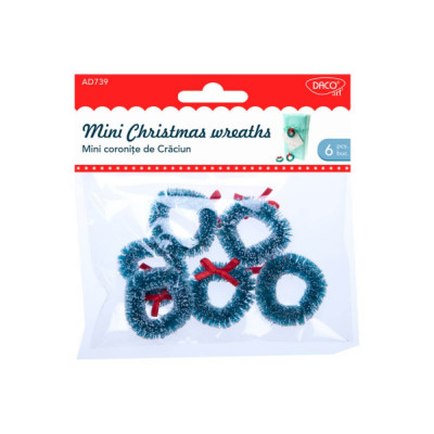 Set 6 Mini Coronite Craciun Daco, 4 cm, Plastic/Textil foto