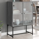 Dulap lateral cu uși din sticlă, gri sonoma, 69x37x100 cm